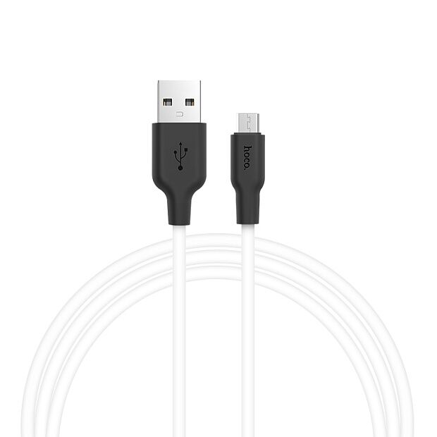 USB кабель HOCO X21 Silicone MicroUSB, 1м, силикон (белый/черный) - 1